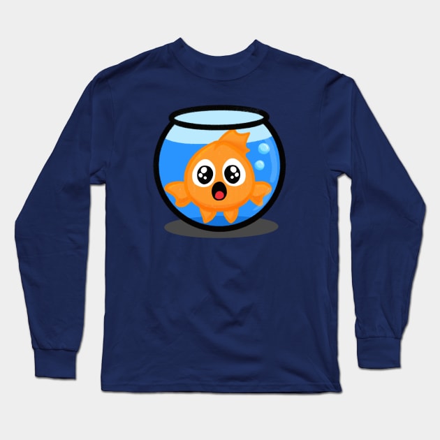 Goldfish Swimming in Bowl Long Sleeve T-Shirt by Midnight Pixels